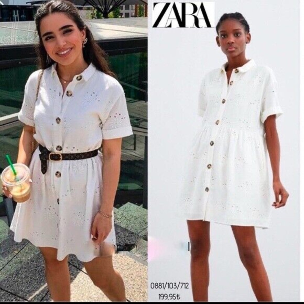 Zara White EyeletButton-Up Summer Dress w Pockets Women’s Size Medium